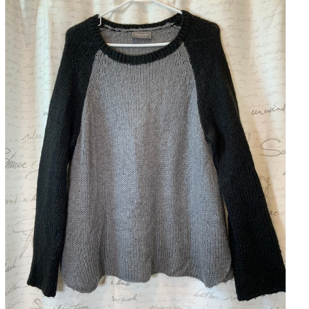 Wooden Ships Paola Buendia Mohair Wool Blend Colorblock Knit Sweater M/L Gray